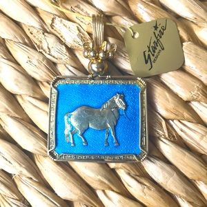 Starfire Designs Gold Horse & Blue Enamel Handmade Pendant, $250